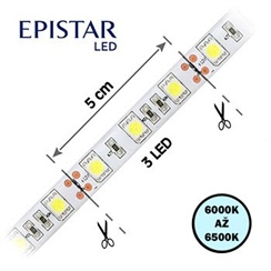 LED pásek 60LED/m, 5050, IP65, 6000 - 6500 K, bílá, 12 V, metráž