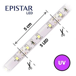 LED pásek s UV čipy 60LED/m, 3528, IP20, 12V, metráž