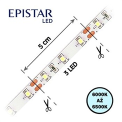 LED pásek 60LED/m, 3528, IP20, 6000 - 6500 K, bílá, 12V, metráž
