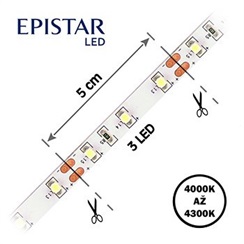 LED pásek 60LED/m, 3528, IP20, 4000 - 4300 K, bílá, 12V, metráž