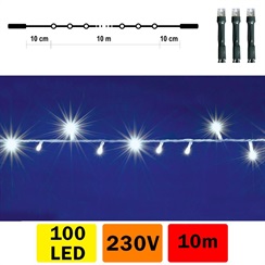 LED světelný řetěz, 10m, 100 LED, studená bílá, spojovatelný
