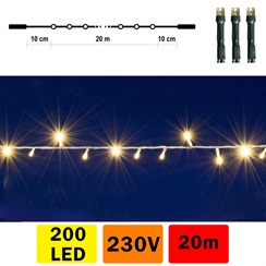 LED světelný řetěz, 20m, 200 LED, teplá bílá, spojovatelný