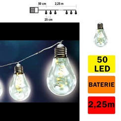 LED světelný řetěz, 2,25 m ,10 skleněných žárovek, bateriový