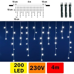 LED závěs, 4,0 x 0,7m, 200 LED, studená bílá, spojovatelný sytém